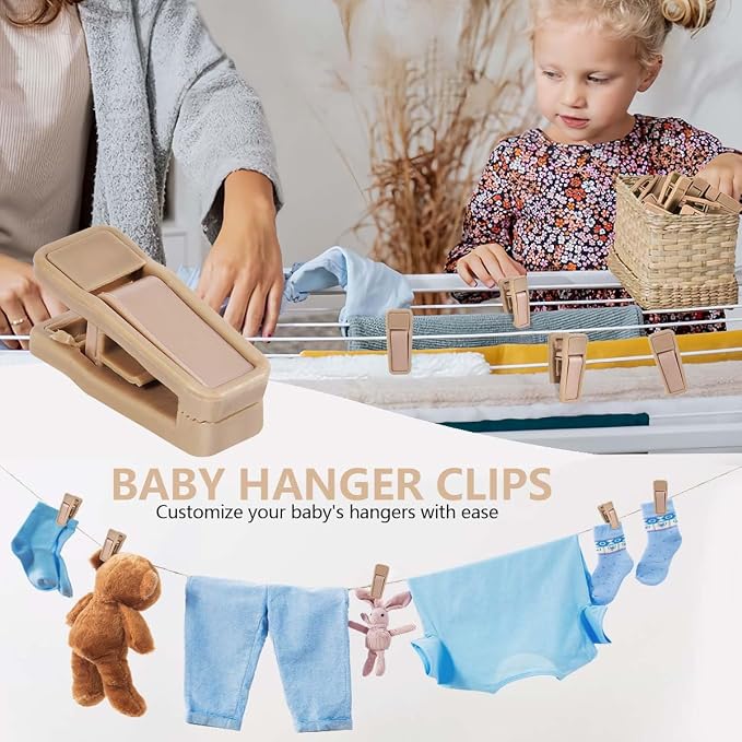 KISEER 80 Pcs Plastic Baby Hanger Clips Slim-line Finger Clips Set for Clothes Hanger Velvet Hanger (Skin)