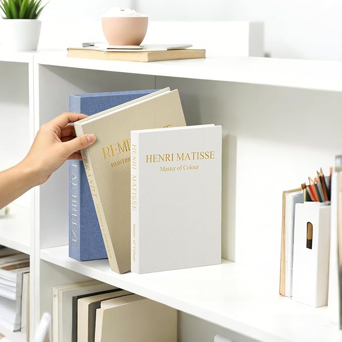 Set of 3 Decorative Faux Books for Home Decor | Linen Material, Magnetic Snap Closure, Storage Boxes for Photos & Keepsakes, For Coffee Table, Bookshelf or Mantel