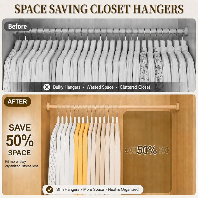 Velvet Hangers 50 Pack, Non Slip Clothes Hangers with Shoulder Notches, Slim Felt Hanger with 360° Swivel Hook, Space-Saving, Heavy Duty, for Coat, Shirt, Pants, Dress, Suits, White