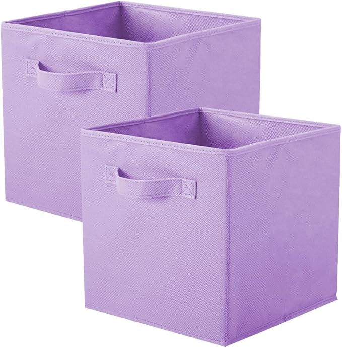 PowerKing Collapsible Storage Cubes with Handles, Fabric Foldable Bins for Closet Shelves, Durable Organization Storage Bins, 10.5'' x 11'' x 10.5'', 2 Pack, Purple