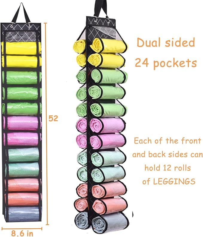 Legging Storage Bag Storage Hanger Can Holds 24 Leggings or Shirts Jeans Compartment Storage Hanger, Foldable Leggings Organizer Clothes Portable Closets Roll Holder (Color-LX)