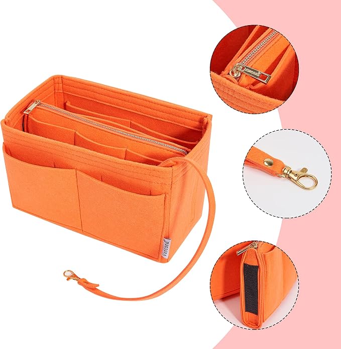 Vercord Felt Organizer Insert For Purse Handbag Tote Bag In Bag Inside Shaper Divider Neo Orange X-Large