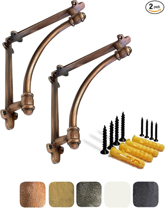 NACH Decorative Shelf Brackets, 2 Pack of 9.6 x 1.7 x 9.6 inch Copper Cast Iron Shelf Brackets - Decorative Brackets for Mounting - Industrial Style Brackets