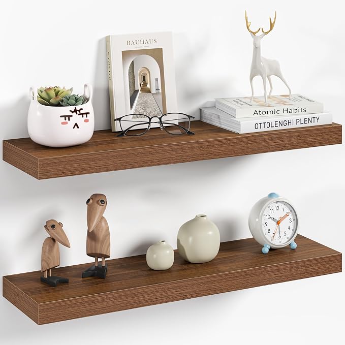 Vivelove 24 Inch Floating Shelves Wall Mounted for Display, 6.5 Deep Duty Shelves with Invisible Brackets for Living Room,Bedroom,Kitchen, Bathroom Storage & Decor,24" Wx6.5 Dx1.4 H - Walnut