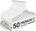 HOUSE DAY Premium Velvet Hangers 50 Pack, Non-Slip Flocked Felt Hangers, Sturdy Clothes Hangers with 360° Rotatable Hook, Heavy Duty Coat Hanger, Durable Slim White Hanger for Closet Space Saving