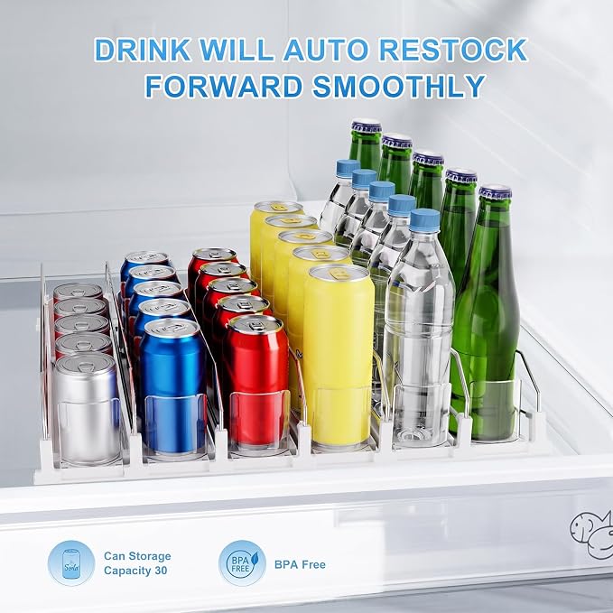 Dayacoco Drink Organizer,Soda Drink Dispenser For Fridge,Fridge Can Drink Organizer,12oz 16oz 20oz-Soda Automatic Dispenser For Fridge And Adjustable Width-Holds Up To 30 Cans,6 Rows