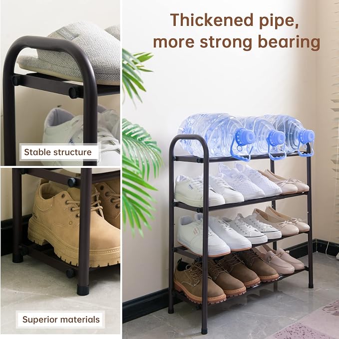 Gonfoam Shoe Rack for Closet, Expandable Shoe Organizer Storage Shelf, Adjustable Metal Free Standing Small Closet Shoe Rack for Entryway, Doorway (4-Tier Bronze)