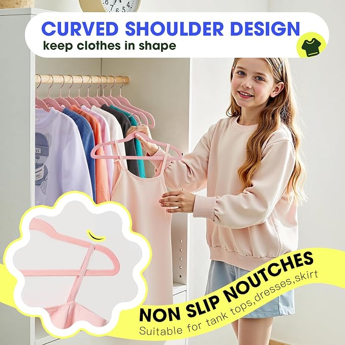 Toddler Hangers,50 Pack 11 Inch,Velvet Baby Hangers Slim & Space-Saving,Baby Clothes Hangers with 360 Swivel Hook,Heavy Duty Felt Hanger for Childrens Coats, Pants,and Dress (Pink)