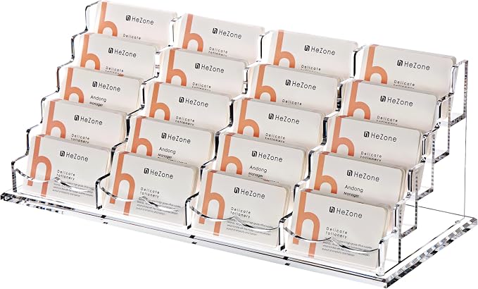 HeZone Business Card Holder for Desk Multiple Cards Display Stand Rack for Women and Men Clear Acrylic Card Organizer 20 Slot 5 Tier Large Capacity-Holds 1000 Cards -1 Pack (20 Cell H)