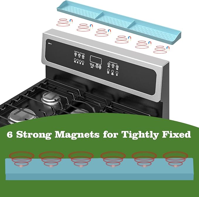 30 Inch Silicone Stove Top Shelf Magnetic for Kitchen, Strong Magnetic Heat Resistant Spice Rack Organizer for Over Stove Oven - (Blue)