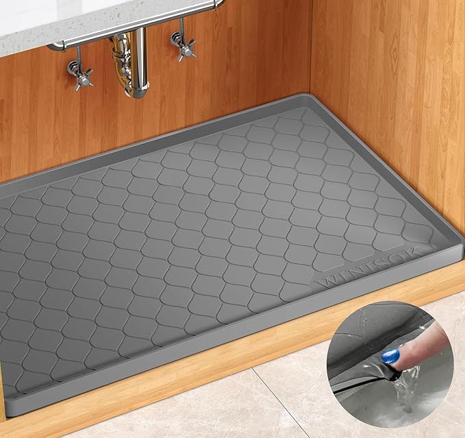 Winisok Silicone Under Sink Mat 40" x 19", kitchen Essentials and Gadgets, Shelf liner and Cabinet Protector, Home Organizers and Storage, Waterproof Bathroom Tray