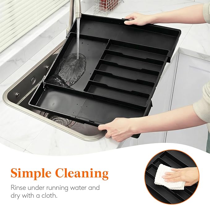 Lifewit Silverware Drawer Organizer, Expandable BPA Free Utensil Tray for Kitchen, Adjustable Flatware and Cutlery Holder, Plastic Storage for Spoons Forks Knives, 12-20.3 x 11.3-19.4 x 1.7, Black