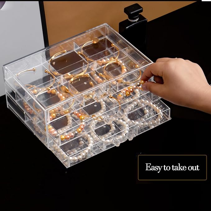 SPAKOWN Earring Organizer, Acrylic Earring Box Large 18 Compartments Jewelry Holder Organizer with 3 Drawers Stackable Earring Bracelet Storage Case Jewelry Boxes for Women (Clear)