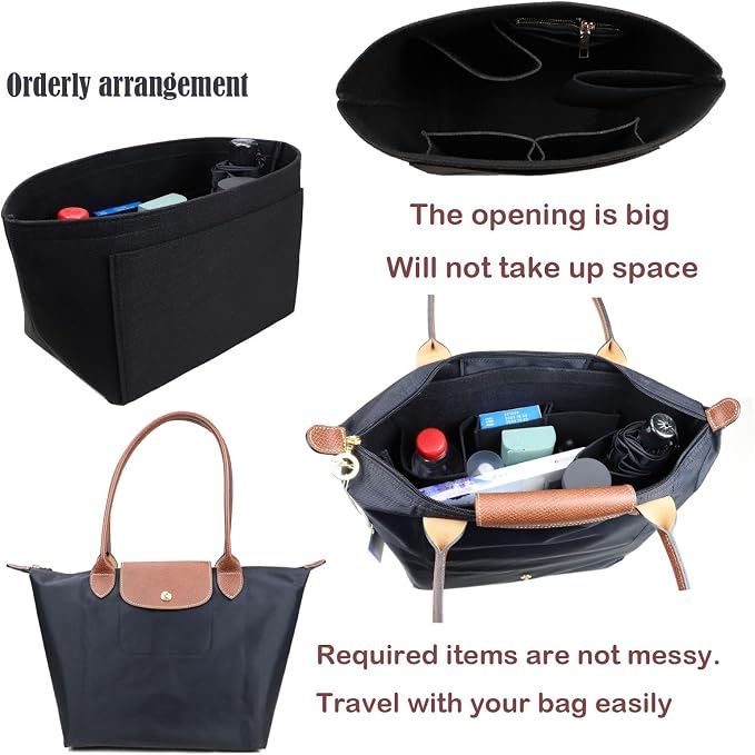 Lckaey Purse Organizer Insert for Le Pliage Neo Handbags women Felt Insert Organizer1012black-M