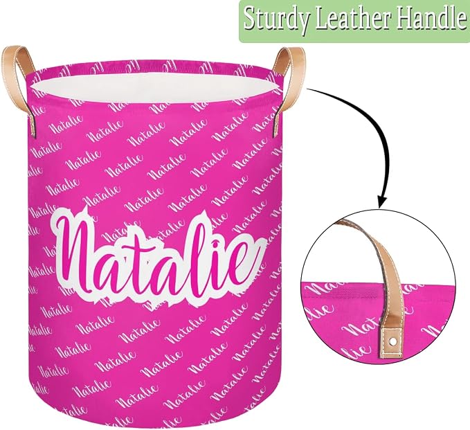 Personalized Laundry Basket, Custom Gift Laundry Hamper, Collapsible Nursery Waterproof Laundry Baskets, Dirty Clothes Toy Hamper with Handles Name Hot Pink