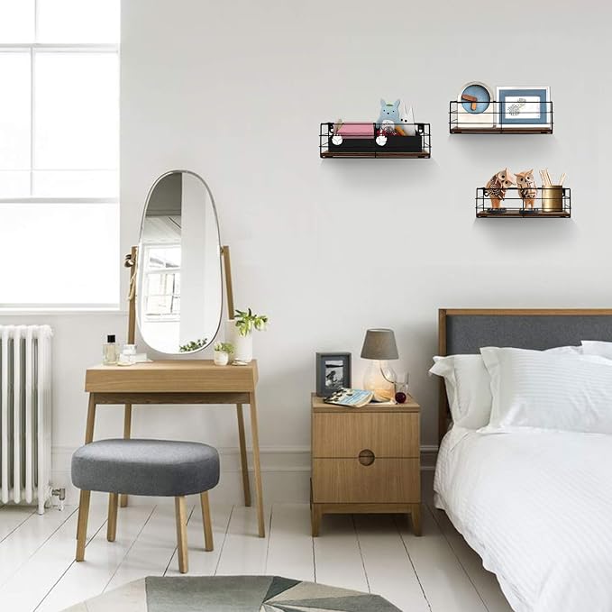 CRUGLA Floating Shelves Wall Mounted Set of 3, Hanging Storage Wall Shelf for Bathroom, Living Room, Bedroom, Kitchen Home