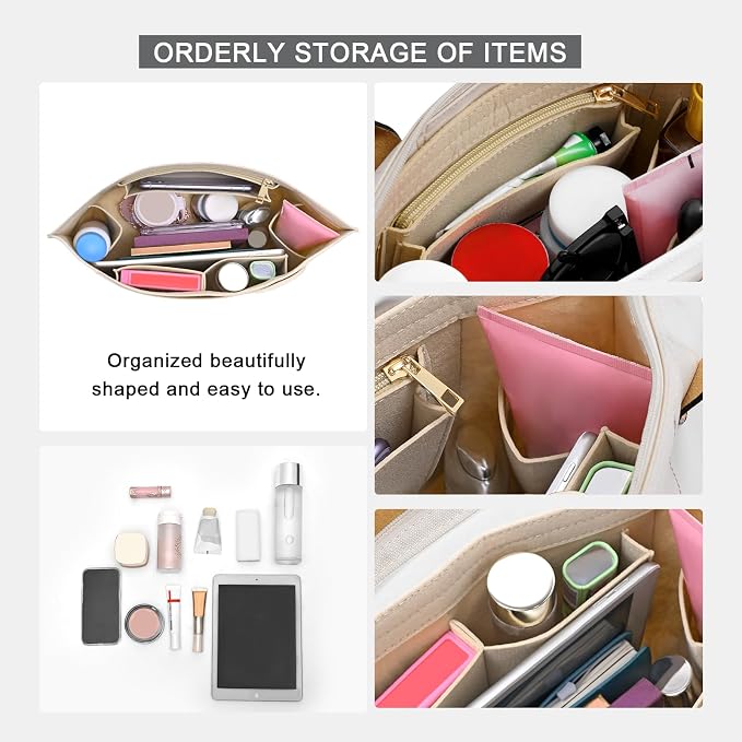 LOUKAYCCI Purse Organizer Insert for Longchamp Le Pliage L Handbag Insert Felt Long Champ Tote Bag Organizer Insert with Cup (Beige, Large)
