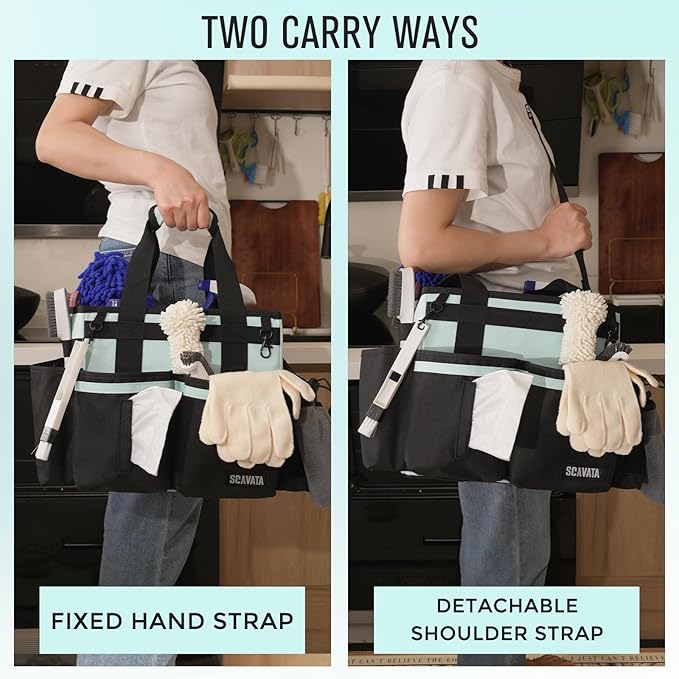 SCAVATA Compact Wearable Cleaning Caddy, Small Cleaning Supplies Organizer with Handle & Shoulder Straps for Housekeepers, Under Sink & Car Cleaning Tool Organizers Bag, Baby Blue