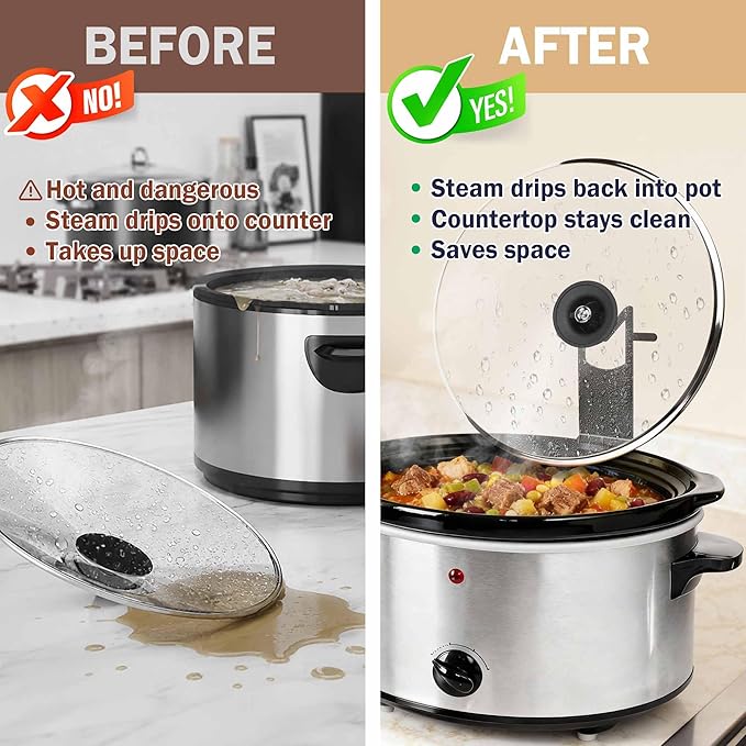 Crock Pot Lid Holder - 2 Pack Space-Saving Slow Cooker Lid Rack Anti-Spill | Support for Pre/Post Meal Tasks, Fits Most Lids for Home & Apartment Kitchens