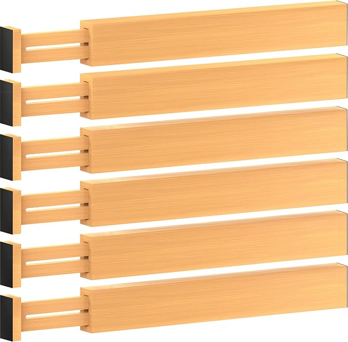 Bamboo Drawer Dividers 6 Pack - Adjustable 16-22 Inch Spring Loaded Deep Drawer Organizer Separators, 2.6 Inch High Non Slip Bamboo Dividers for Kitchen, Dresser, Clothes, Utensils, Bathroom, Office