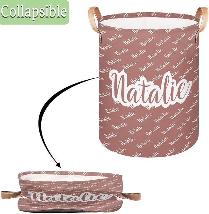 Personalized Laundry Basket, Custom Gift Laundry Hamper, Collapsible Nursery Waterproof Laundry Baskets, Dirty Clothes Toy Hamper with Handles Name Brown