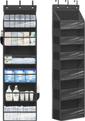 Over Door Organizer with 6 Extra Large Pockets 12 Side Pockets, Sturdy Closet Storage Rack, Hanging Storage Organizer with Clear Window for Shoes, Diapers, Bedroom, Bathroom, Black