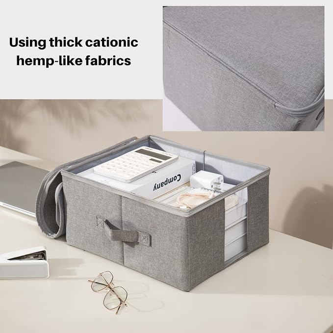 Under Bed Storage with Clear window/ 600D Sturdy Fabric, Underbed Storage Containers Bags for Clothes, Clothing, Blanket, Comforters (M（21.7x16.5x7in） for under bed storage, Light grey)