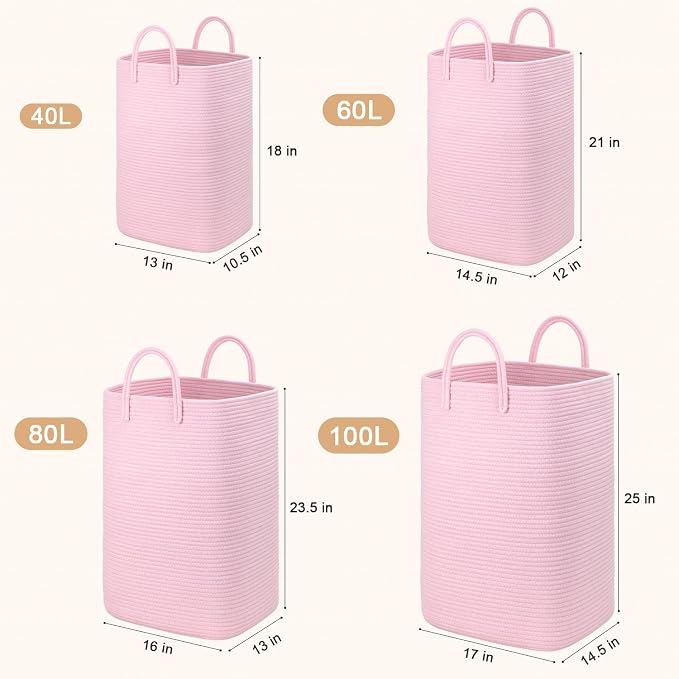 Artfeel Laundry Basket,Woven Cotton Rope Laundry Hamper,60L Versatile Storage for Dirty Clothes,Baby Toys,and Blankets in Bathroom, Nursery,and Living Room