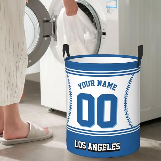 Custom Los Angeles Laundry Hamper Personalized Laundry Basket Customized Name And Number Collapsible Storage Basket for Bedroom Bathroom Living Room Baseball Fan Gifts