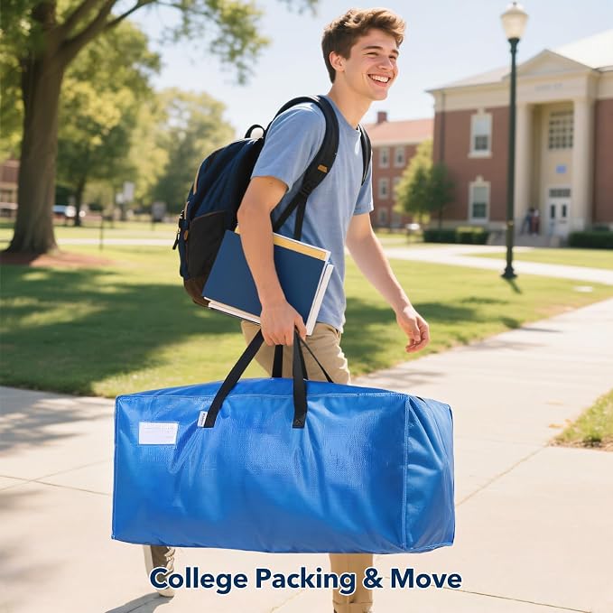 Moving Bags Heavy Duty,Extra Large Moving Bags for Travel/College Packing/Storage/Organization/Seasonal Clothes & Bedding Storage,Moving Supplies Bins,Compatible with Ikea Frakta Cart (Blue,6 Pack)