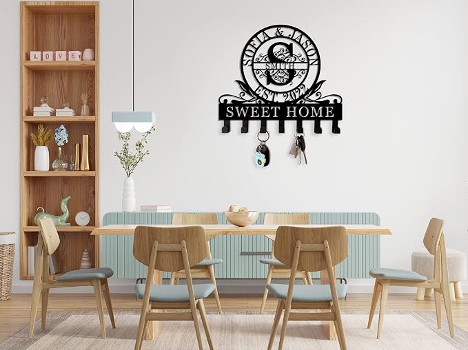 Personalized Key Holder for Wall, key hooks wall mount with Family Name, Metal Key Organizer Rack, Key Hanger Decor for Kitchen, Entryway, Hallway, Office, Doorway housewarming Gifts new home