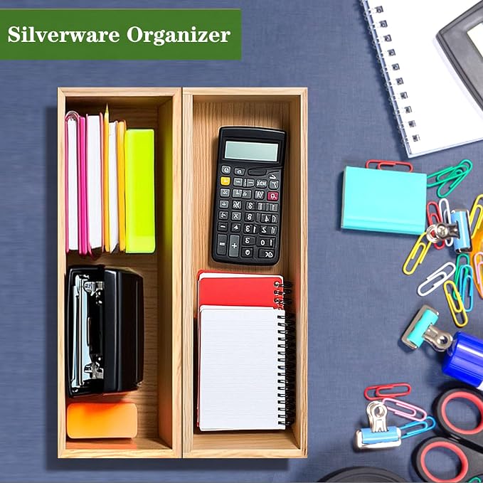 guiogc Bamboo Drawer Silverware Organizer 11.5" x 3.15" x 1.8" Set of 2 | Flatware Organizers, Multi-purpose Storage Box, For Kitchen, Offices and Dressing table, Bamboo Material