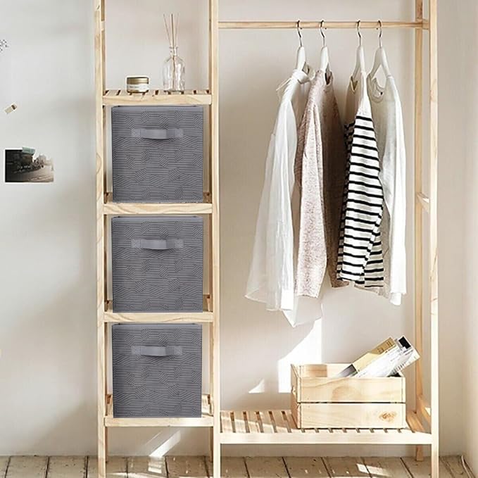 ShellKingdom Storage Bins, Foldable Fabric Storage Cubes and Cloth Storage Organizer Drawer for Closet and Toys Storage, 2 Pack (Dark Gray with Black Stripe)