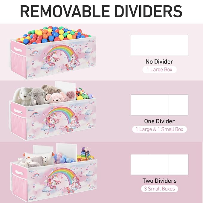 Extra Large Collapsible Toy Box with Lids, Sturdy Storage Organizer for Kids, 38"x16"x13" Toy Chest for Playroom, Nursery, Bedroom, Living Room (Unicorn and Rainbow)