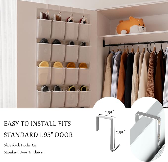 homyfort Over the Door Shoe Organizer, 24 Large Breathable Mesh Pocket,Space Saving Hanging Shoe Rack,Shoe Storage Holder for Entryway Bedroom Closet