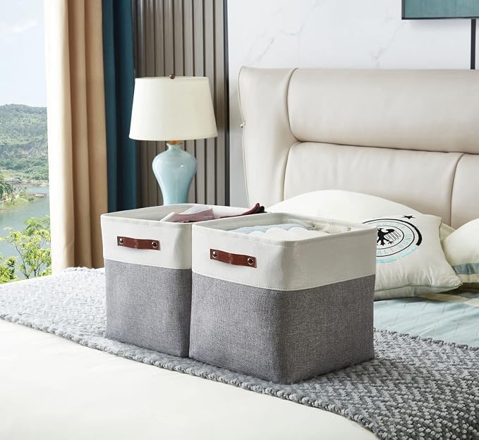 DECOMOMO Cube Storage Bin 13x13, Fabric Storage Bins, Kallax Storage Cubes (Grey & White, 4 Pack)