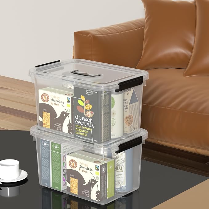 Wekioger 4 Packs Plasitc Lidded Storage Bins, Clear Latching Boxes with Handles (10 Quart)