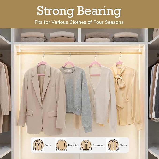 HOUSE DAY Lt Pink Velvet Hangers 60 Pack, Non Slip Clothes Felt Hanger Heavy Duty for Coat, Premium Slim Space Saving Suit Hangers for Closet Organizer, 360° Rotating Silver Hook