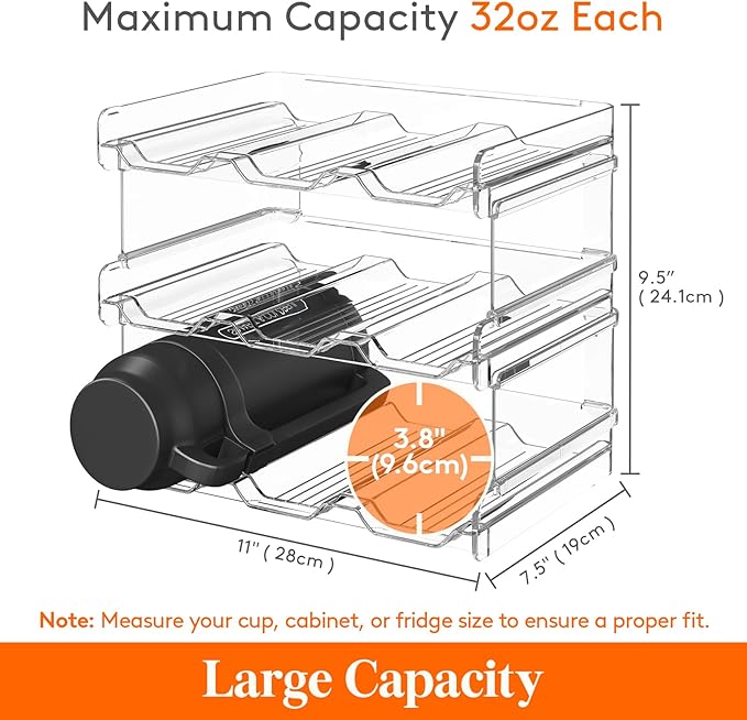 Lifewit 3 Tier Stackable Water Bottle Organizer for Cabinet, Plastic Bottle Holder Fits 9 Bottles/Tumblers up to 3.8" Diameter for Pantry/Countertop/Cupboard, 28 x 19 x 24 cm/11 x 7.5 x 9.5"