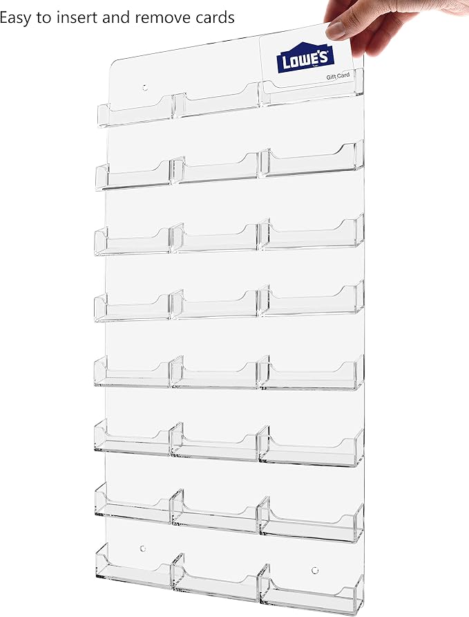Marketing Holders Hanging Business Card Holder Clear on Clear Acrylic 24 Pockets for 3.5" x 2" Cards Space Saving Organizer with Hardware and Pre Drilled Holes for Real Estate Agents and Offices