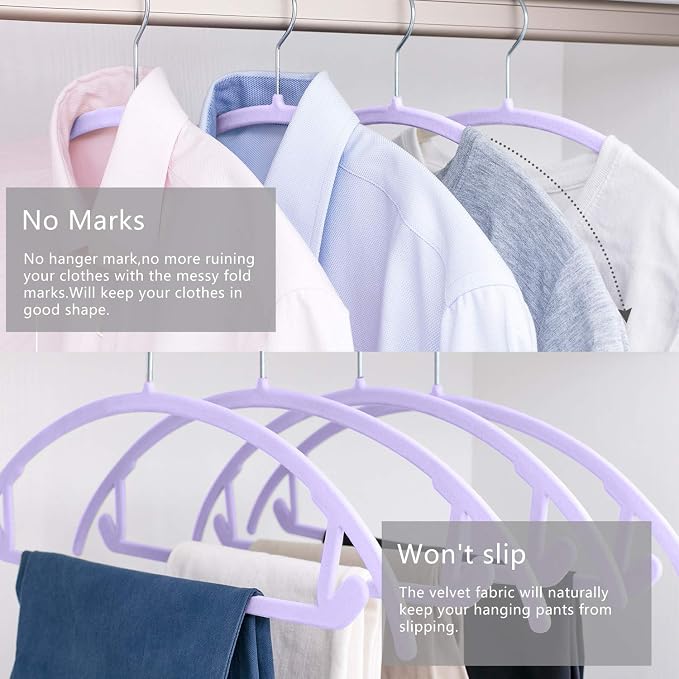 MIZGI Premium Velvet Hangers 50 Pack Heavyduty- Non Slip No Shoulder Bump Suit Hanger - Chrome Hooks,Space Saving Clothes Rounded Shape for Coat,Sweater,Jackets,Pants