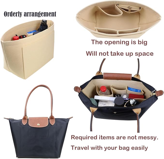 Lckaey Purse Organizer Insert for Longchamp Le Pliage Neo Handbags Long champ Insert Organizer 1012beige-M