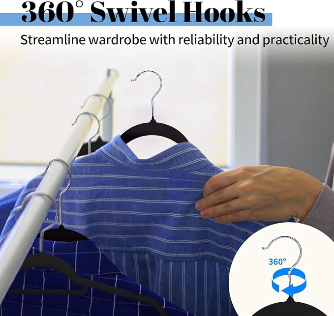Smartor Black Velvet Hangers 120 Pack, Non-Slip Clothes Hanger with Tie Bar | Premium Slim Space Saving Felt Hanger for Closet Organizers and Storage, Heavy Duty Hanger with Shoulder Notches for Coats