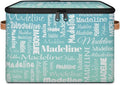 Custom Storage Basket with Name, Personalized Keepsake Box with Zipper Lid, Foldable Fabric Memory Bin Large capacity with Handle Grey Blue Green