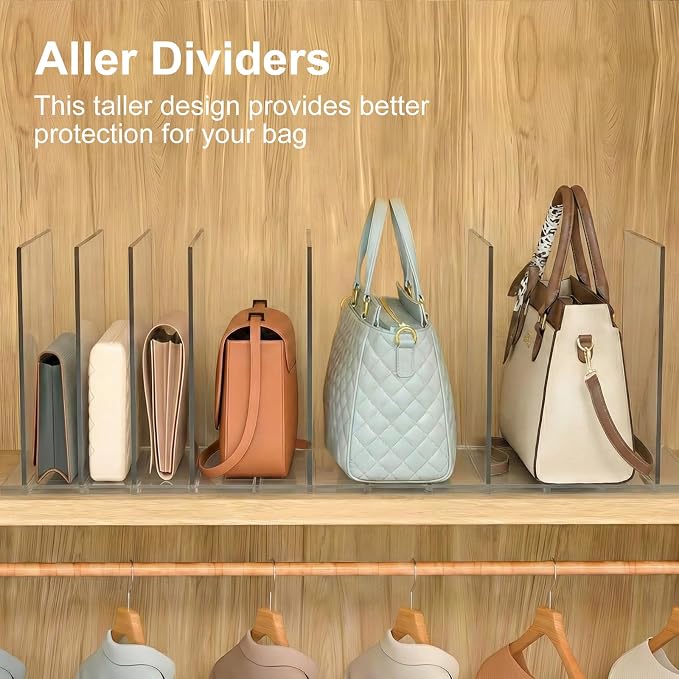 SortNStore Bag & Purse Organizer for Closet: Adjustable Clear Handbag Storage Shelf - Plastic Clutch Dividers for Closet Organizers and Storage - Keep Carteras & Pocketbook Upright