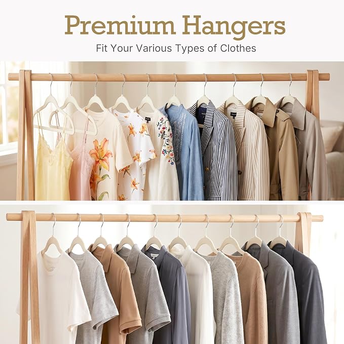 HOUSE DAY Ivory Velvet Hangers 40 Pack, Non Slip Clothes Felt Hanger Heavy Duty for Coat, Premium Slim Space Saving Suit Hangers for Closet Organizer, 360° Rotating Silver Hook