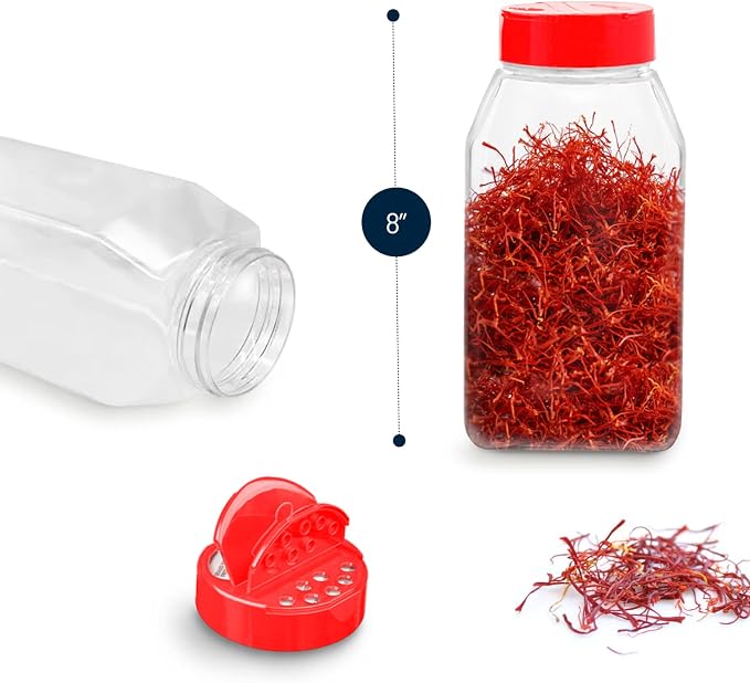 Plastic Spice Jars Bottle Containers with Red Cap, 32 Oz, 6 Pack | Clear Safe Plastic Bottle Containers with Shaker Lids, Lined Cap, PET Material, BPA-Free, Perfect for Herbs & Spices