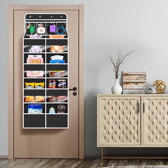 Univivi 5-Shelf Over Door Hanging Organizer Fabric Door Storage for Baby Nursery Nursery Closet Cabinet Wall Mount Hanging Storage Organizers with 8 Deep Pockets and 4 Small PVC Pockets(Black)