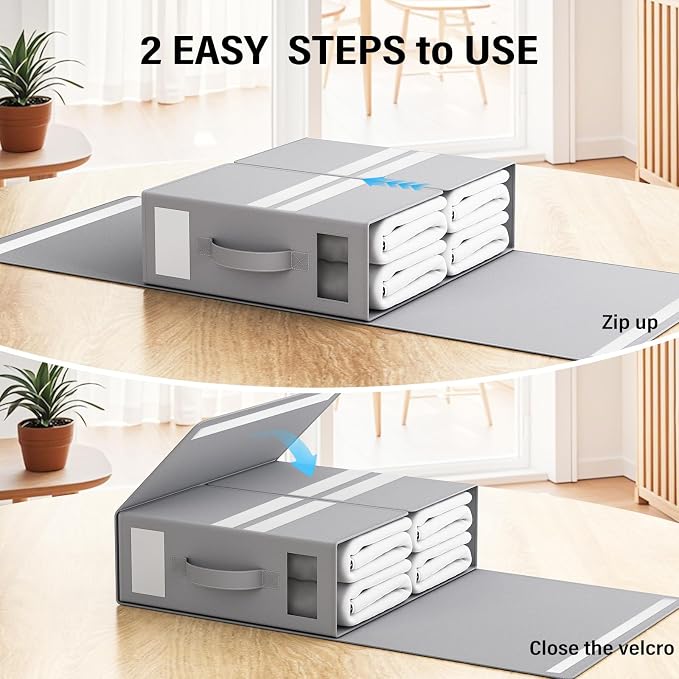 Bed Sheet Organizers and Storage, Foldable Fabric Storage Bins for Bed Sheets Duvet Covers Pillowcases, Closet Organizer, Storage Container Boxes for Blankets, Clothes (4 pack(Queen or King), Grey)