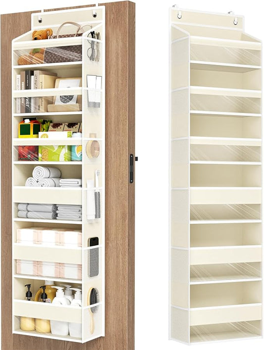 Mefirt 6 Tiers Over The Door Organizer, Heavy Duty Hanging Organizer Storage with Large Capacity Pockets, Behind Door Storage Hanging Shelves for Closet Wall Bathroom Bedroom Nursery Pantry, 1 Beige